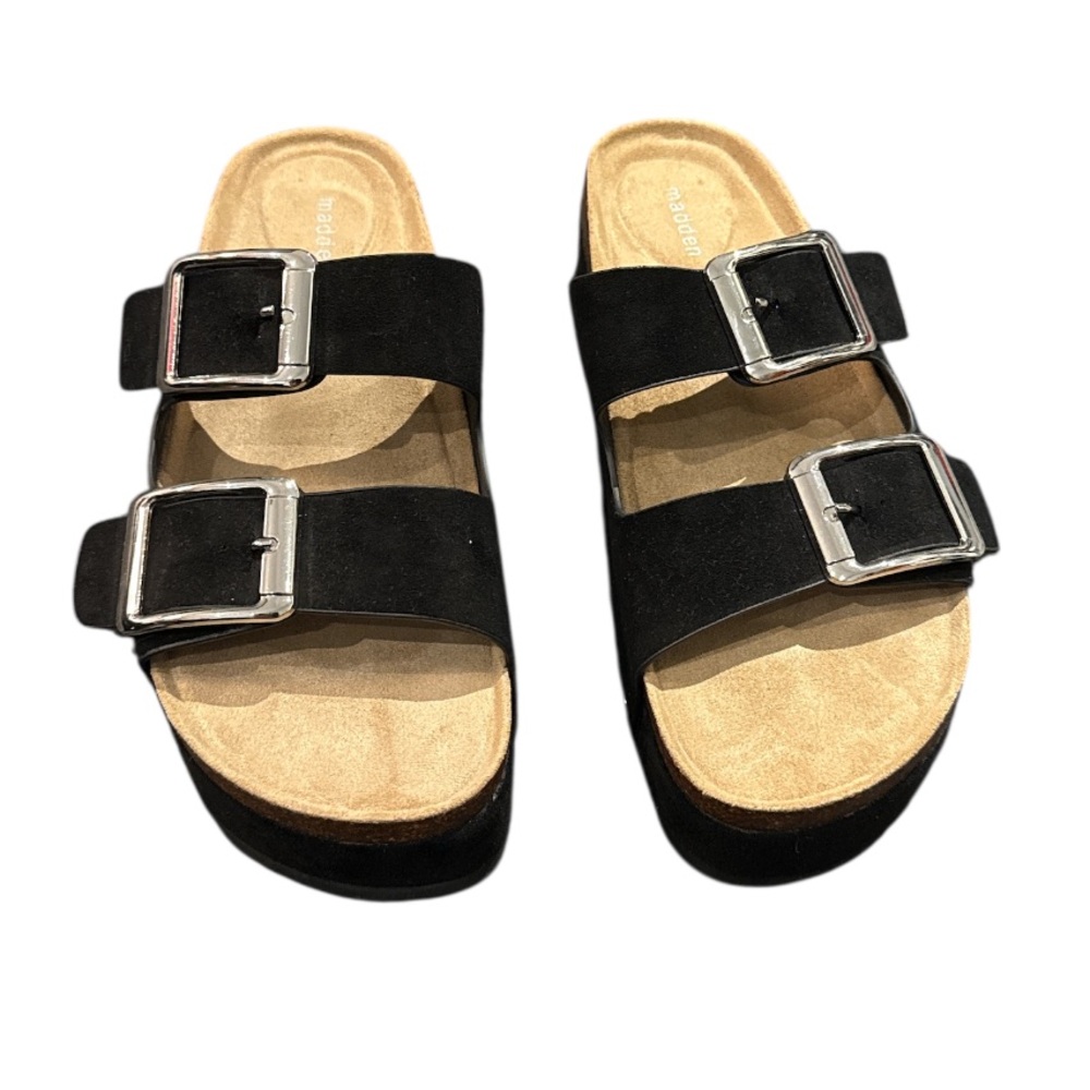 Madden Girl Black Sandals with Silver Buckles - Picture 2 of 3